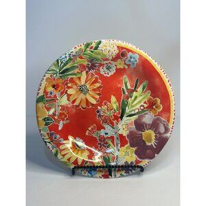 Pier 1 Imports Colorful Bright Floral Porcelain Plate 10.5" Kitchen Decor Style